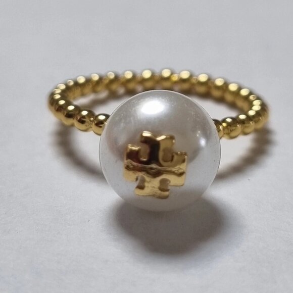 Tory Burch Jewelry - Tory Burch White Pearl Logo Ring Size 6 or 8